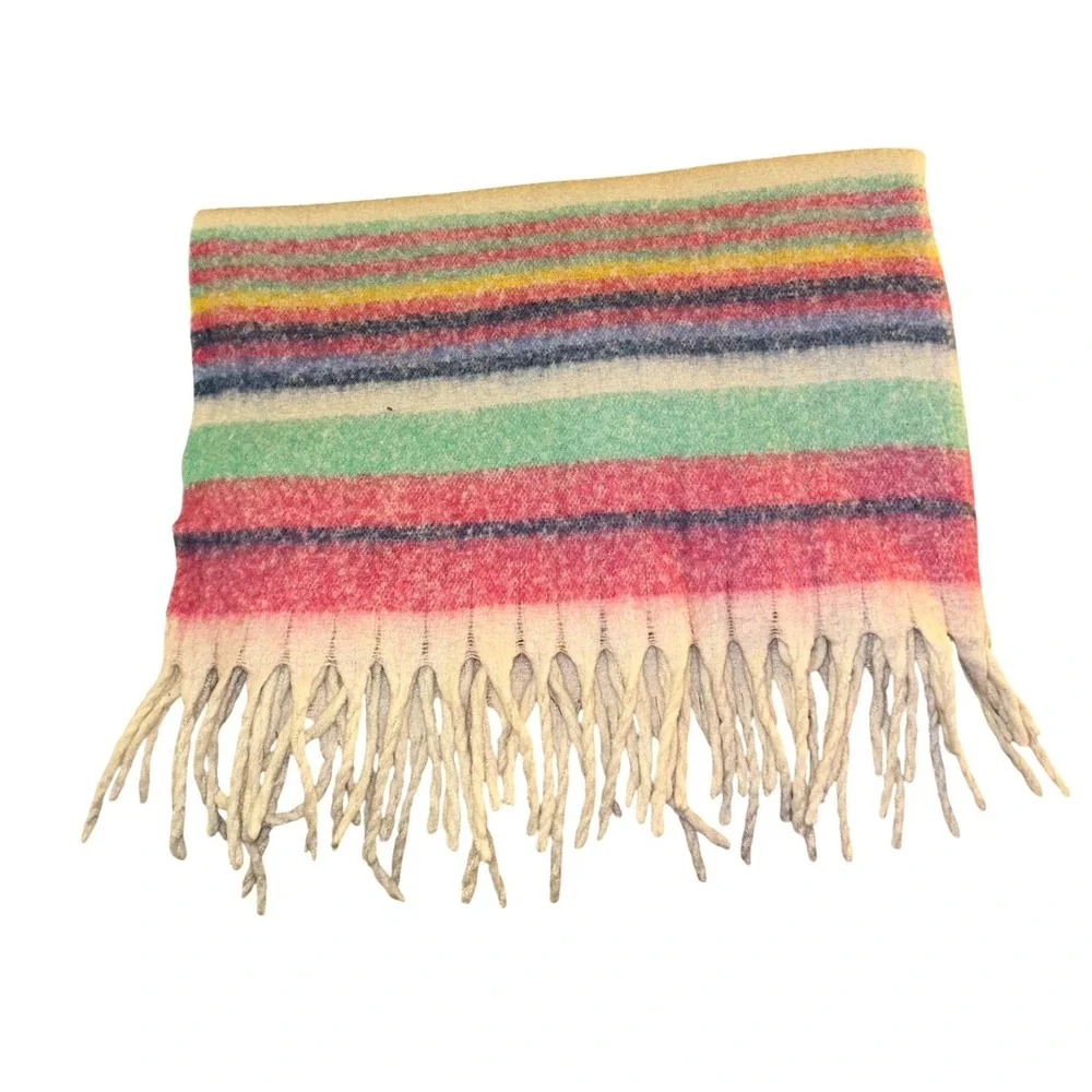 Free People Cozy Skye Stripe Blanket Fringe Multi Color Polyester 60